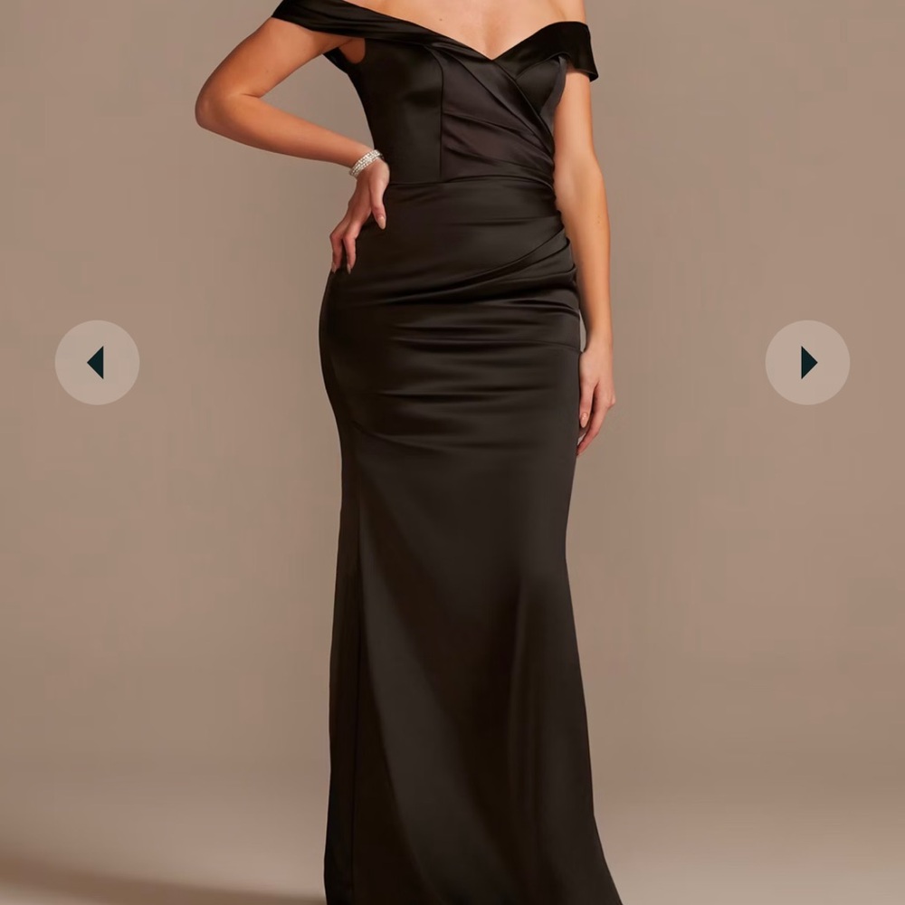 Galina Signature by David’s Bridal Elegant Black Off-Shoulder Evening Dress